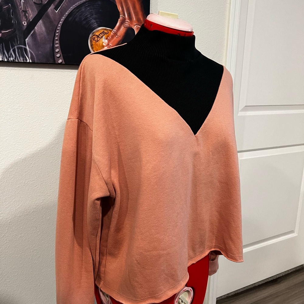 Zara Pink & Black Half Turtleneck Sweater